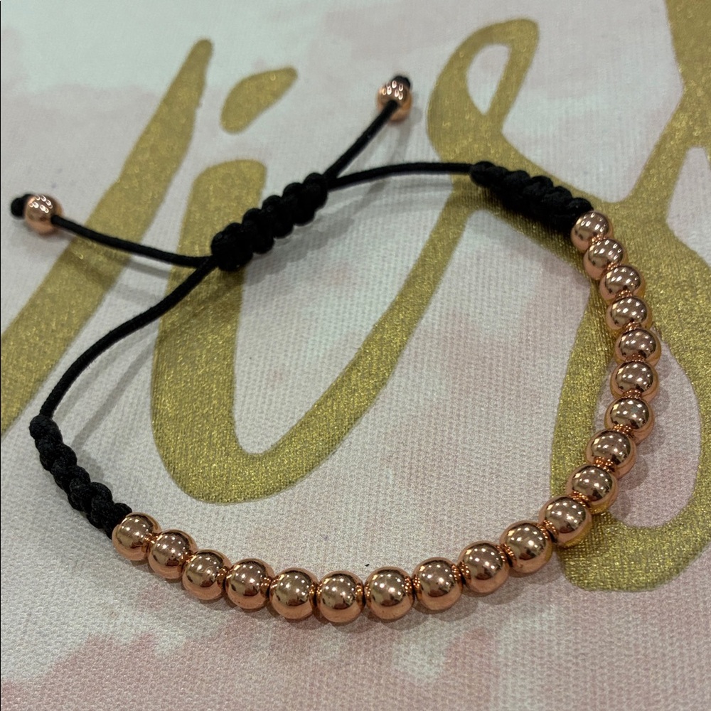 Rose Gold Beaded Bracelet with Black Cord